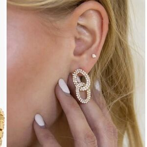 18K Gold Plated Pavé Crystal Hoop Circle Drop Earrings New